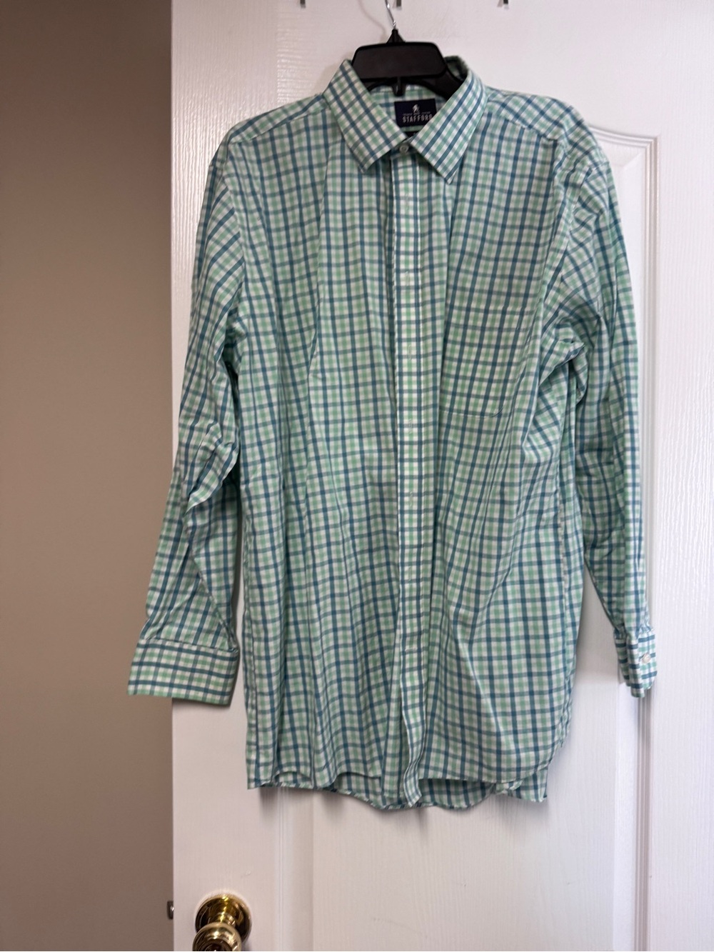 Stafford Green and Blue Plaid Button-Down Shirt